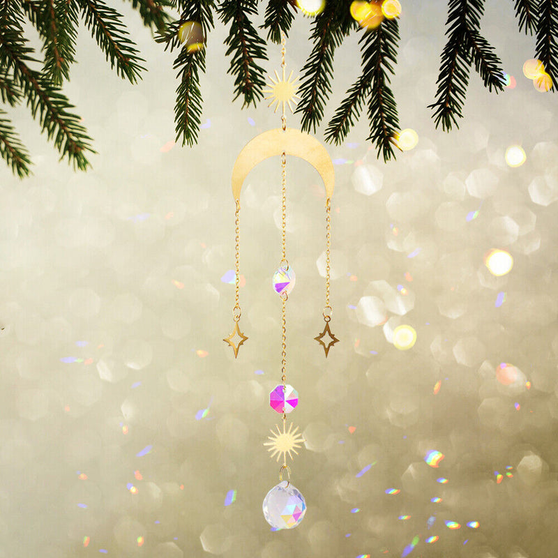 Suncatcher Crystal Star Moon Sun Chandelier Pendant Prism Hanging Lamp Ornament