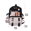 Women Cute Hit Color Backpack Student Canvas Knapsack with Pendant (Black) Newly