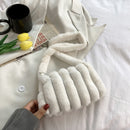 Women Soft Warm Plush Heart Pattern Handbag Zipper Armpit Bag (B White)