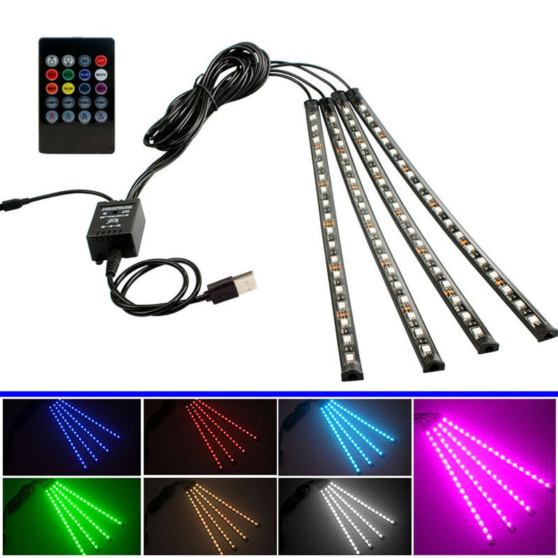 RGB 72 LED 4in 1 Car Foot Light USB Remote Music Control Car Atmosphere Lamp