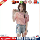 Fashion Women Short Sleeve Stripe Off Shoulder Loose T-Shirts Tops (Pink M)