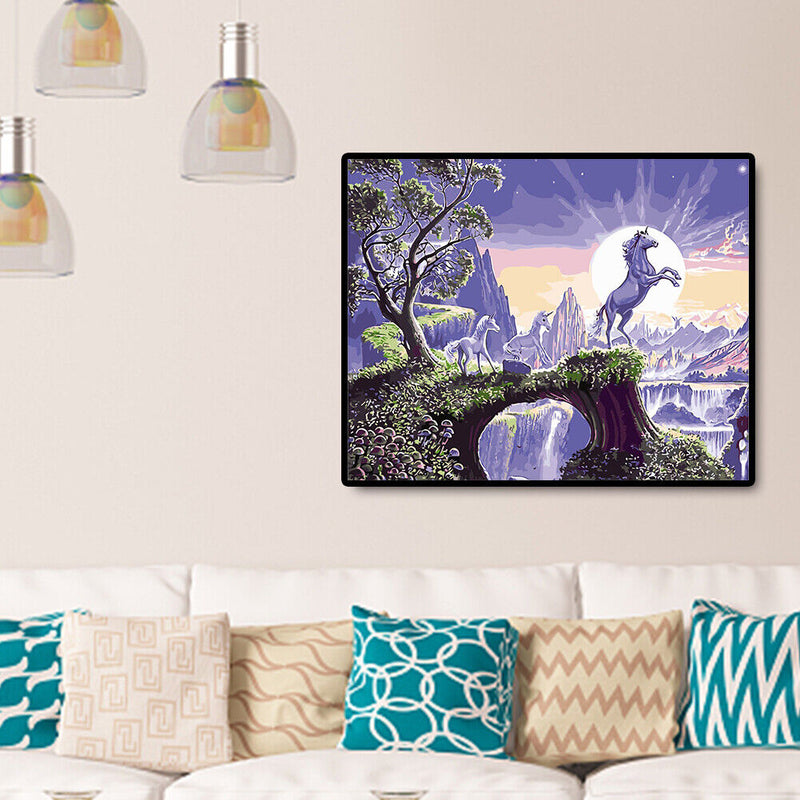 DIY Painting By Numbers Kits Hand Painted Cliff Horse Canvas Wall Arts Crafts