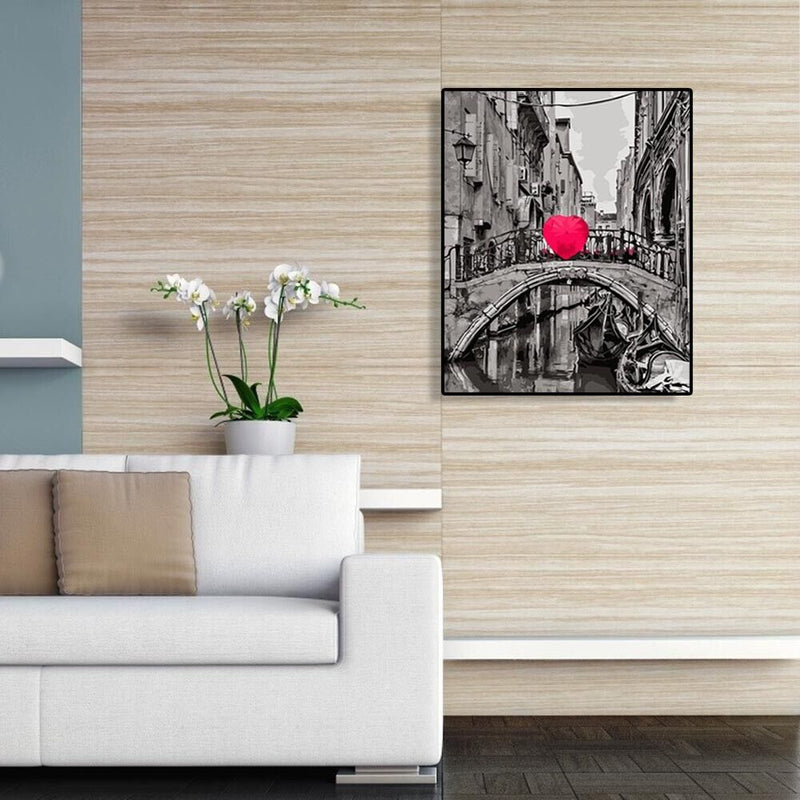 Painting By Numbers DIY Heart Bridge Canvas Oil Art Picture Home Wall Decor Kit