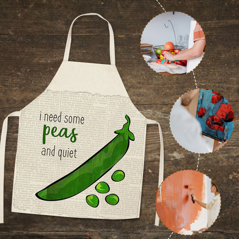 Pea Printed Women Kitchen Aprons Waterproof Linen Oil-proof Apron (82x68cm)