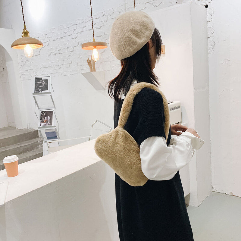 Animal Pattern Underarm Bag Women Mini Plush Shoulder Handbags Purse (3)