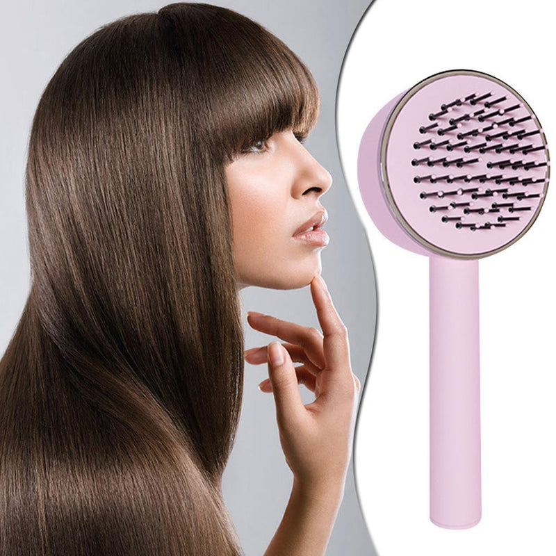 One-key Self-cleaning Hair Brush Anti-Static Airbag Massage Comb (Pink)