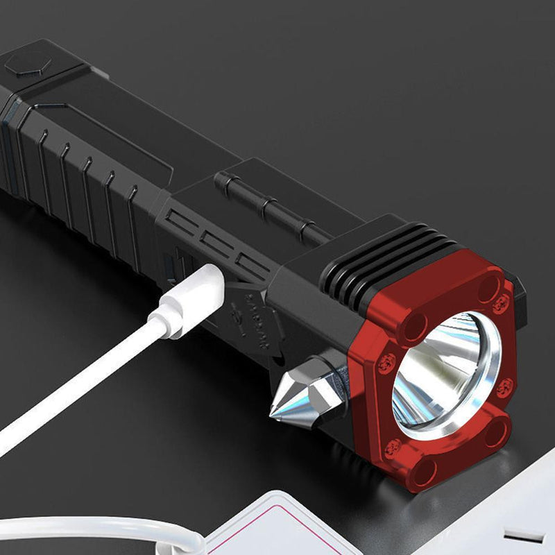 Multi Tool LED Flashlight-Waterproof for Car with Glass Breaker (Red)