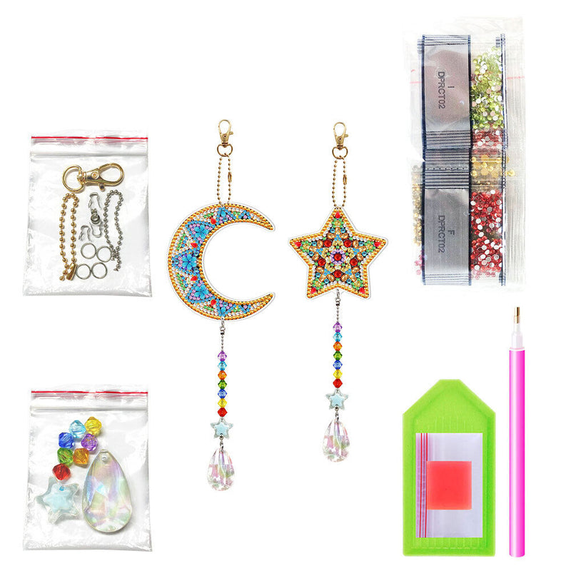 #A 2pcs 5D Keychain Pendant Diamond Painting Kit Art Craft Handmade Gift Decor
