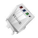 Universal 3 USB Fast Charger 3.1A Quick Charge PD USB-C Phone Wall Power Adapter