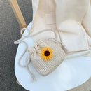 Women Straw Woven Shoulder Bag Ladies Sunflower Drawstring Small Crossbody Pouch