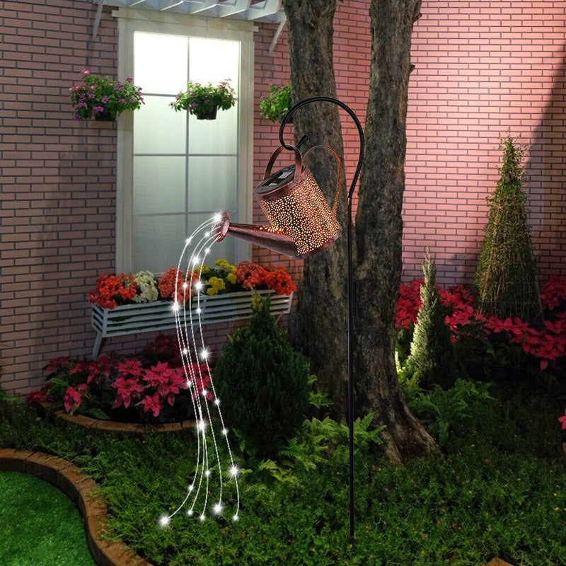LED Solar Kettle Light Hollow Water Can Fairy String Lamp Garden Decor (B) Newly
