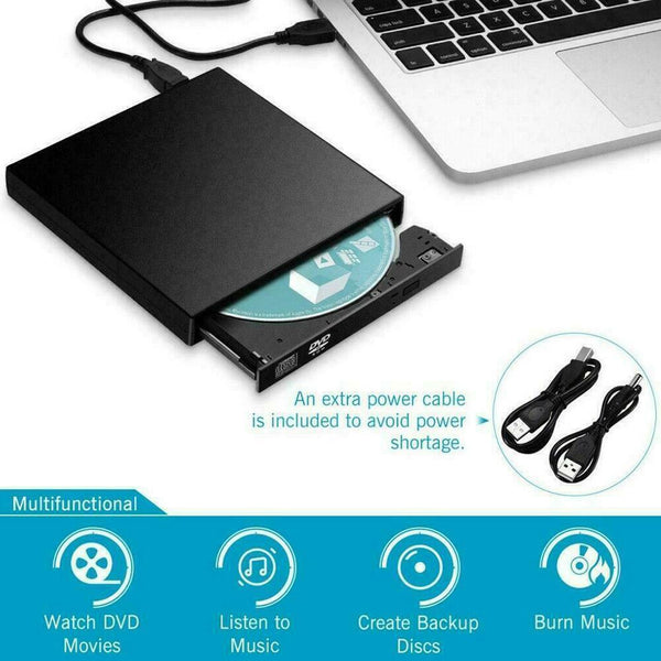USB External Drive DVD CD RW Disc Burner Combo Reader 07/08/10 Windows G4Y1