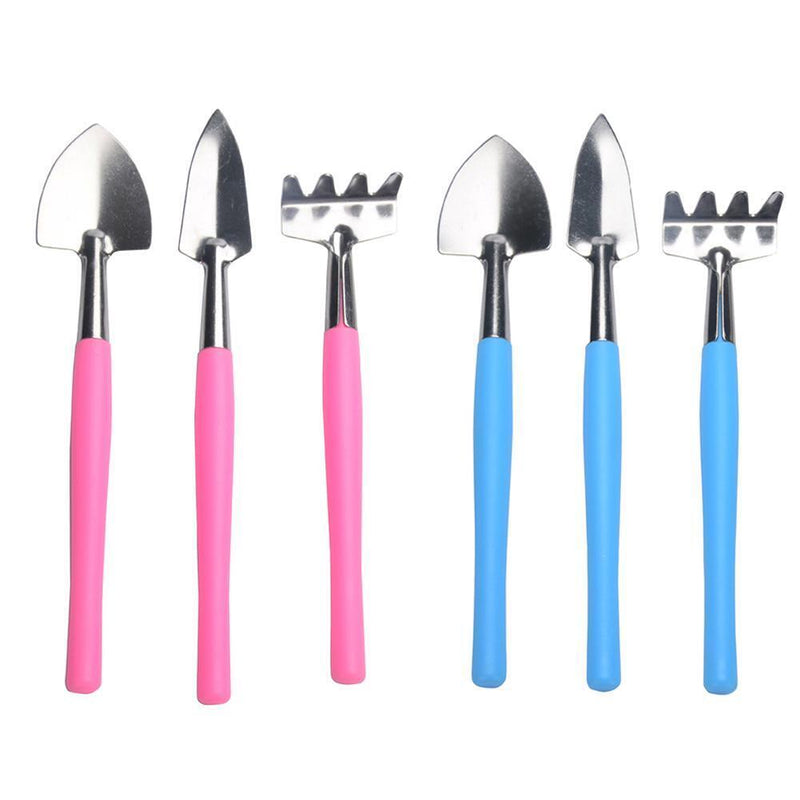 3pcs Gardening Wood Handle Stainless Steel Shovel Rake Spade Set (Pink)