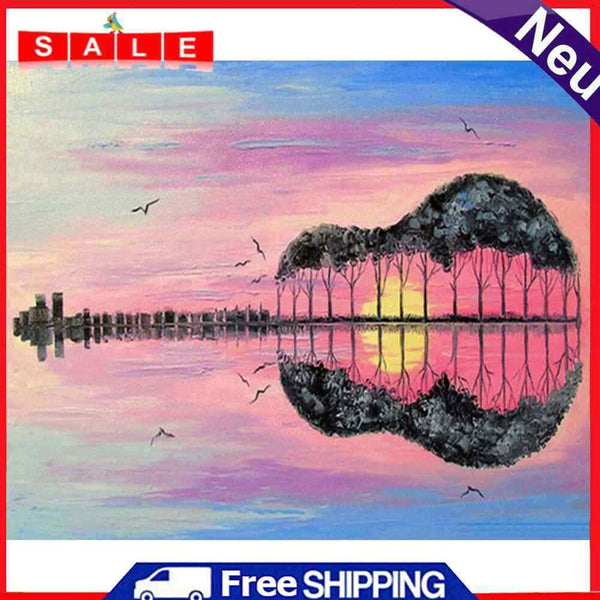 Oil Paint By Numbers Guitar Scenery on Canvas Digital Paint Wall Art Handicraft