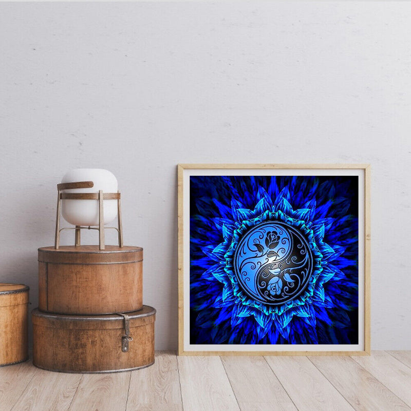 Blue Mandala Frameless DIY Oil Paint by Numbers Kit Picture Canvas Artwork Newly