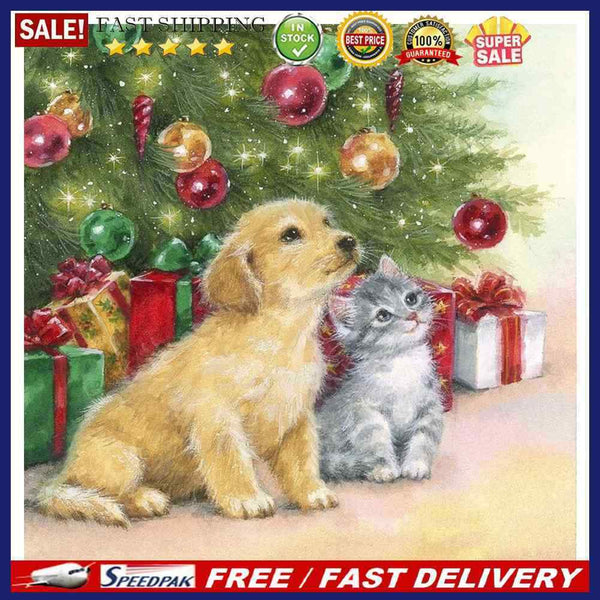Christmas Cat Dog Pattern Acrylic Drawing DIY Oil Paint by Numbers Home Dec