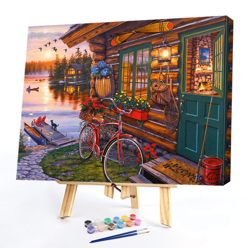 Oil Painting By Numbers Acrylic Handmade Lakeside Scenery Digital Picture D