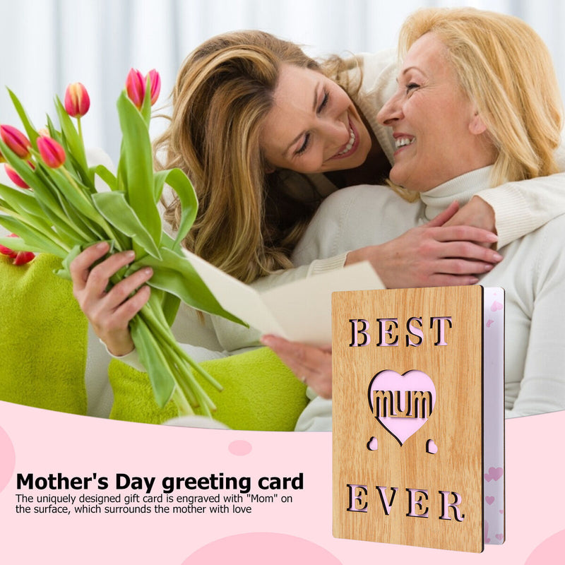 Mothers Day Greeting Card, Wooden Card, Unique Gift for Mom From Son Daughter
