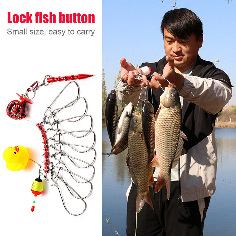 Stainless Steel Fish Buckle Lock Set Live Fishing Lock Belt Stringer (Red)