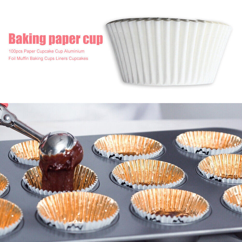 100pcs Cupcake Paper Oilproof Liner Baking Cup Tray Muffin Wrapper (White) Newly