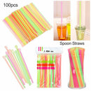 Straw Soft Drinking Supplie Colorful 100PCS Milkshake Straws Spoon Straws