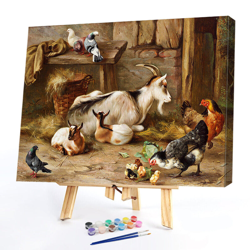 Goat Rooster Oil Paint By Numbers Kit DIY Acrylic Painting on Canvas (B1489)