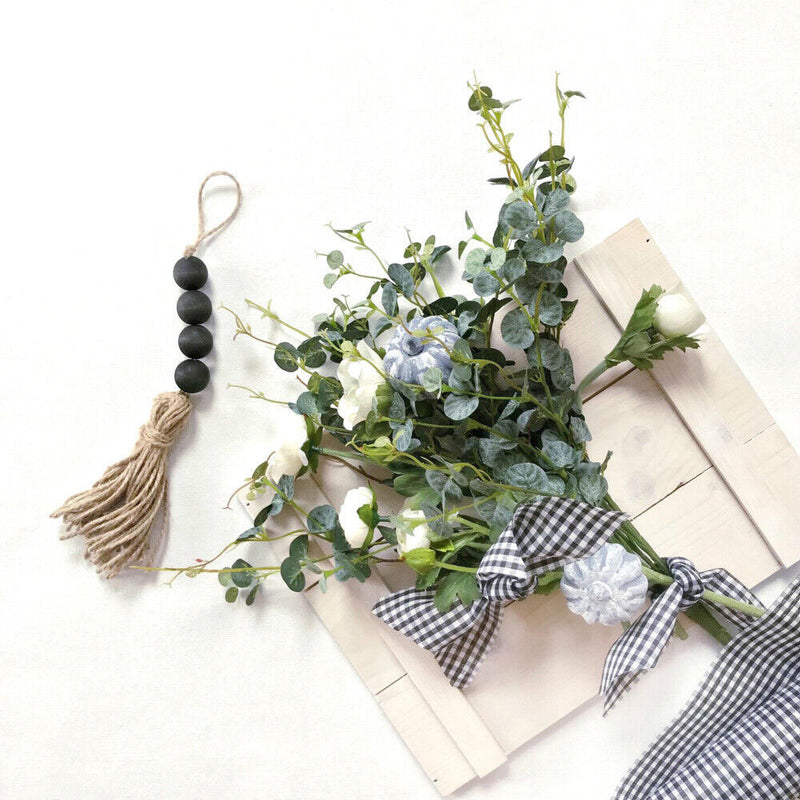 Pastoral Hemp Rope Tassel Wooden Bead String Wall Door Hanging Home Decor DIY