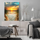 5D DIY Diamond Painting Beach Sunrise Round Drill Art Picture Rhinestone Deco