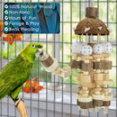 Pet Bird Macaws Cage Chewing Wooden Blocks String Coconut Shell Bite Tearing