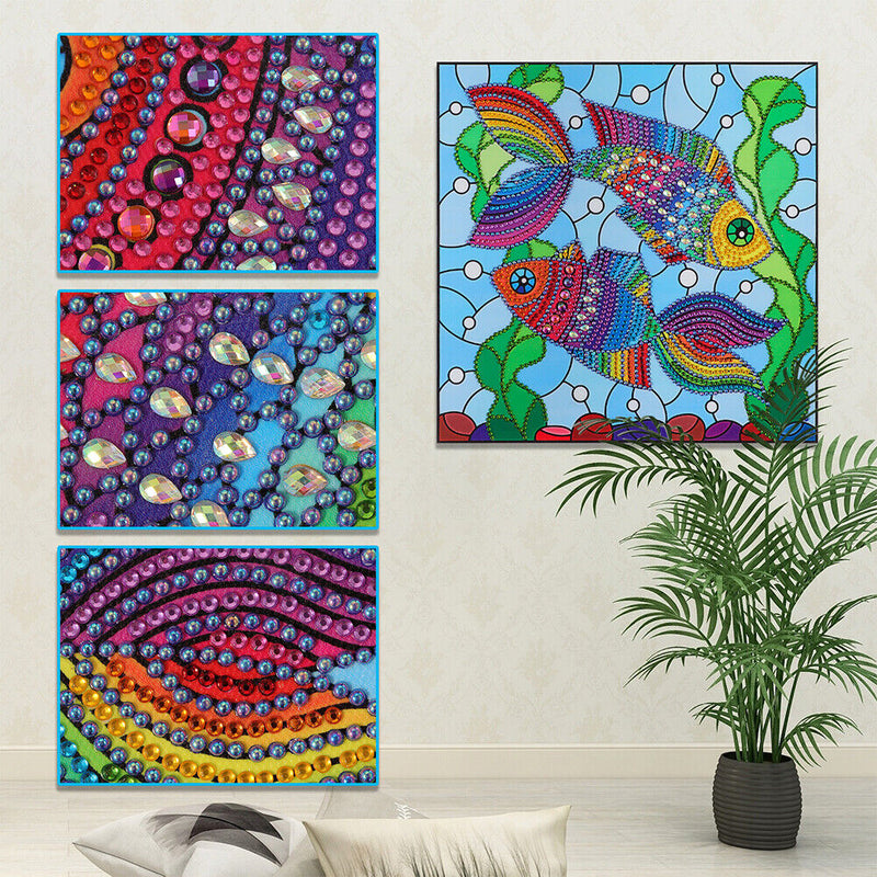 DIY Partial Drill Special Shape Fish Rhinestone Drawing for Home Decoration