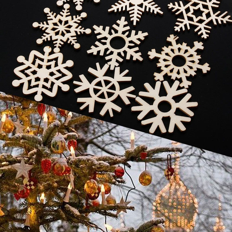 Wooden Pendants Christmas Snowflake Hanging Ornaments Wood Chip Xmas Decoration