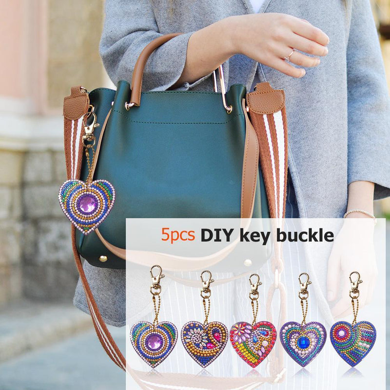 5pcs DIY Full Drill Diamond Painting Key Ring Love Bag Pendant Keychain Gift