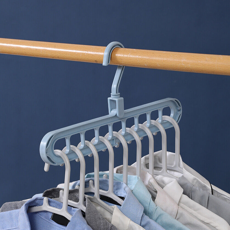 Clothes Wardrobe Hanger Hook Clothing Hanging Rack Shelf Organizer (Blue) Newly