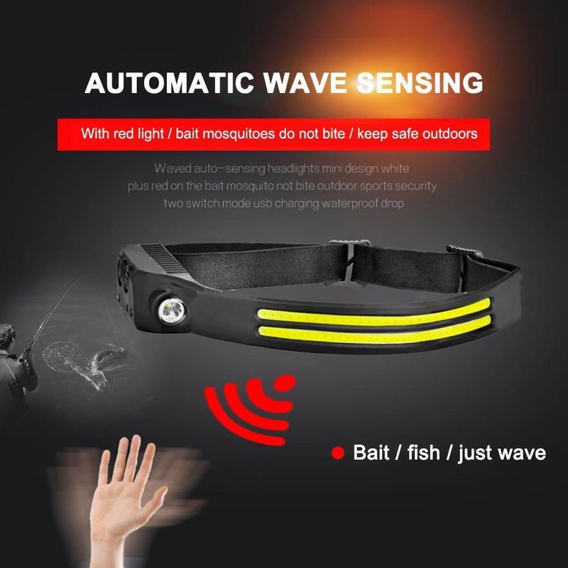 COB LED Sensor Headlight Flashlight USB Outdoor Camping Strong (A White)