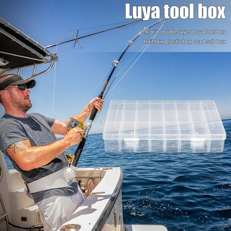 Double Layer Bait Lure Sorting Box Fishing Tackle Case Organizer (24 Slots)