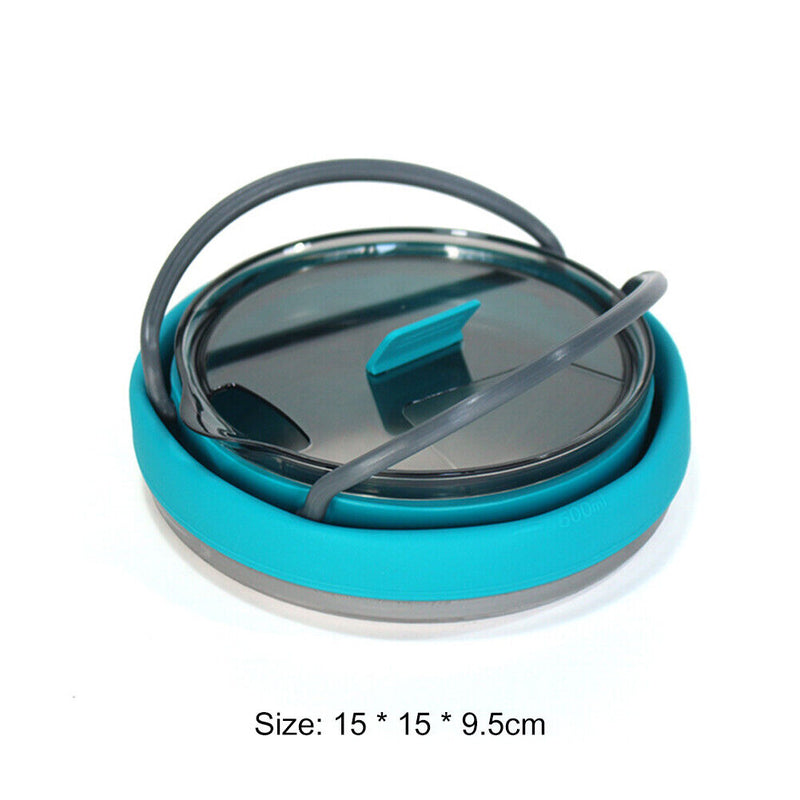 Outdoor Folding Silicone Kettle Portable Mini Boiling Pot w/ Handle (Blue) Newly