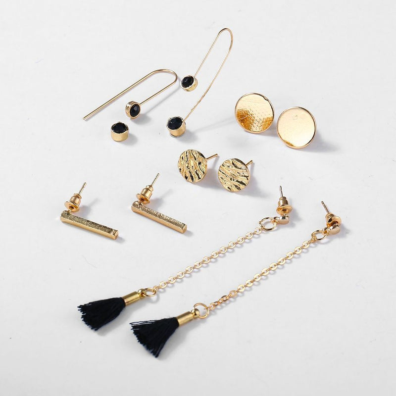 Women Trendy Mixed Black Tassel Ear stud Long Dangle Drop Alloy Earring Sets