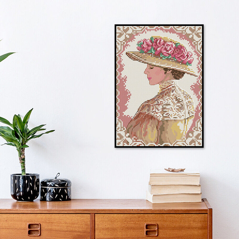 14CT Full Cross Stitch Elegant Lady Stamped DIY Cotton Thread Printed Needlework