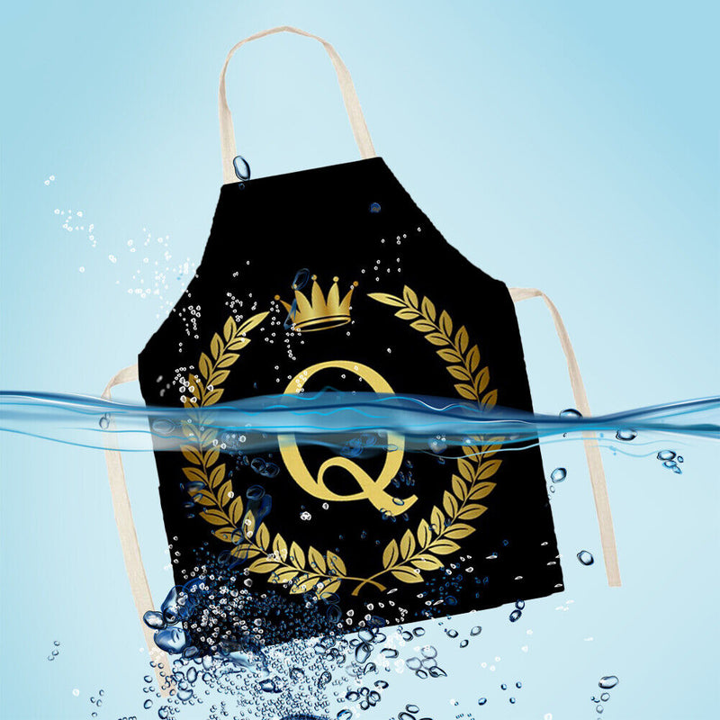 Letter Q Printed Linen Apron Kitchen Waterproof Home Cooking Bibs (82X68CM)
