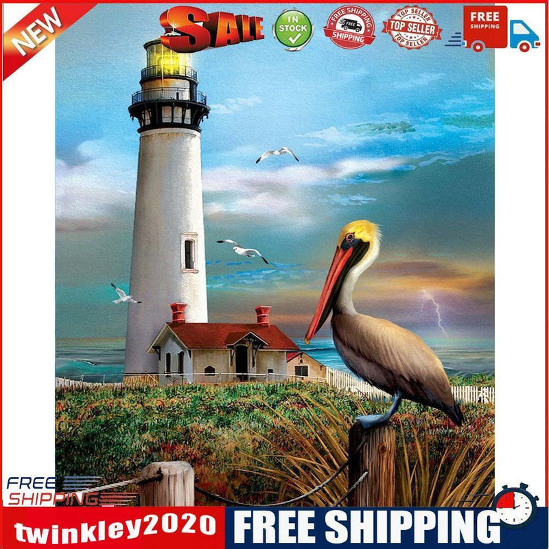 Bird and Lighthouse Frameless DIY Oil Paint by Numbers Hand Painted Art