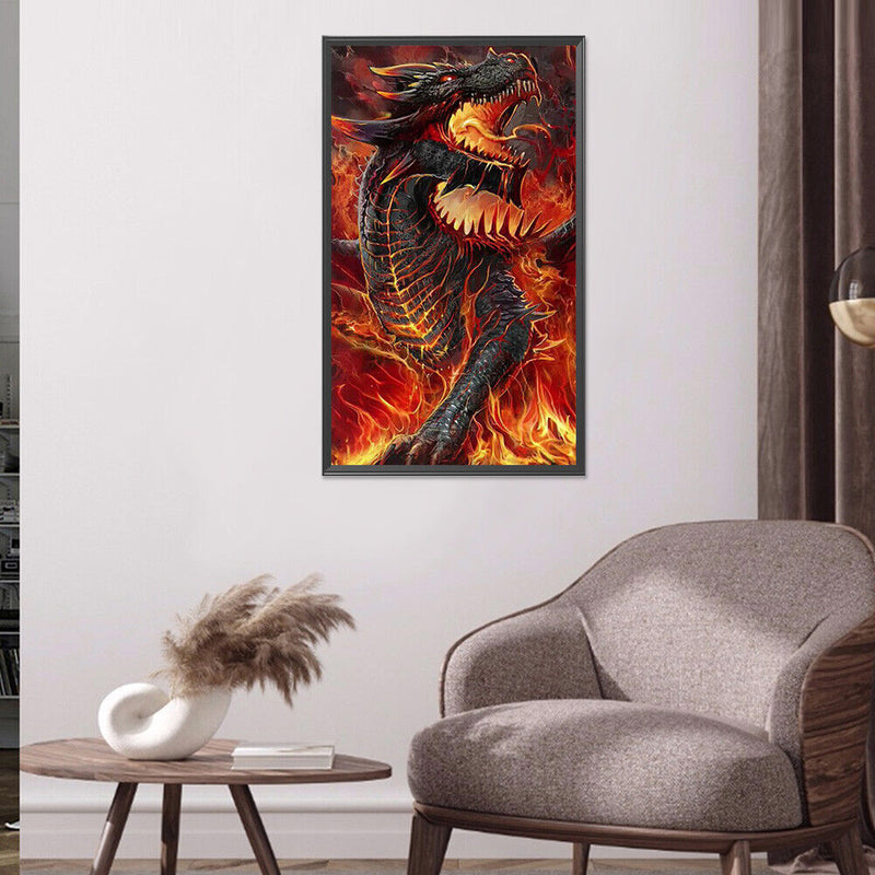 5D DIY Dragon Full Round Diamond Painting Mosaic Picture Animal Wall Decor