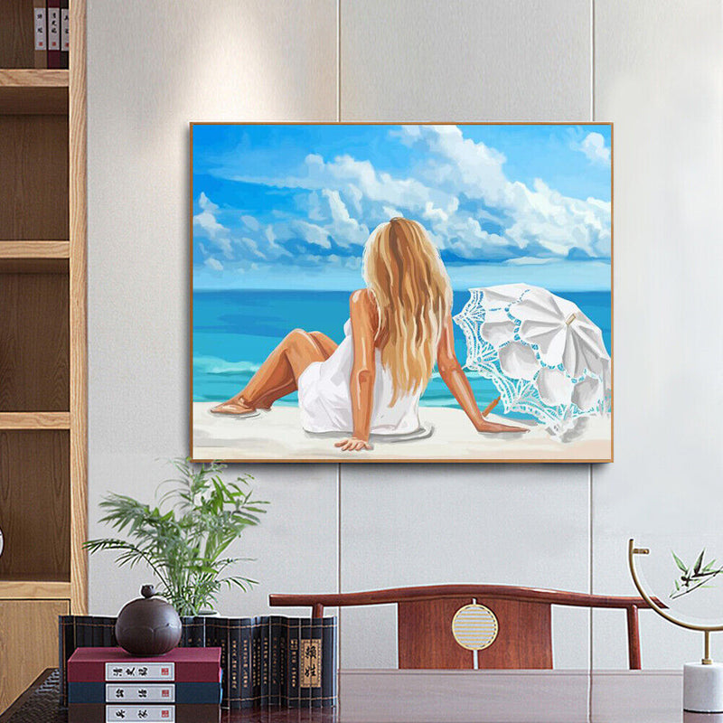 Beach Girl Back Oil Paint By Number Kit DIY Acrylic Painting on Canvas Framel