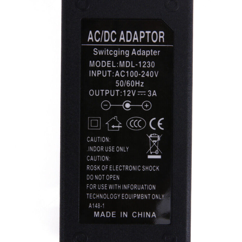 12V 3A AC to DC Power Adapter Dual Cable Converter Universal 5.5x2.1-2.5mm