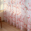 Transparent Voile Floral Print Curtains Bedroom Window Door Curtain (Red)