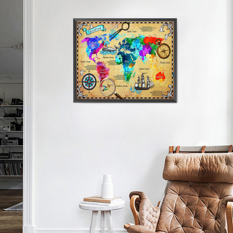 World Map Oil Paint By Numbers Kits Canvas Drawing DIY Coloring Picture Art