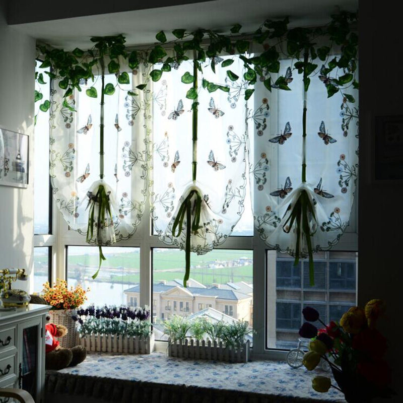 Butterfly Pastoral Tulle Window Screen Roman Curtain Embroidery Sheer Drape