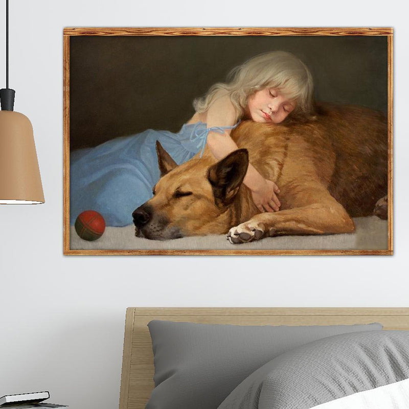 5D DIY Diamond Painting Sleeping Girl Dog Cross Stitch Embroidery Mosaic