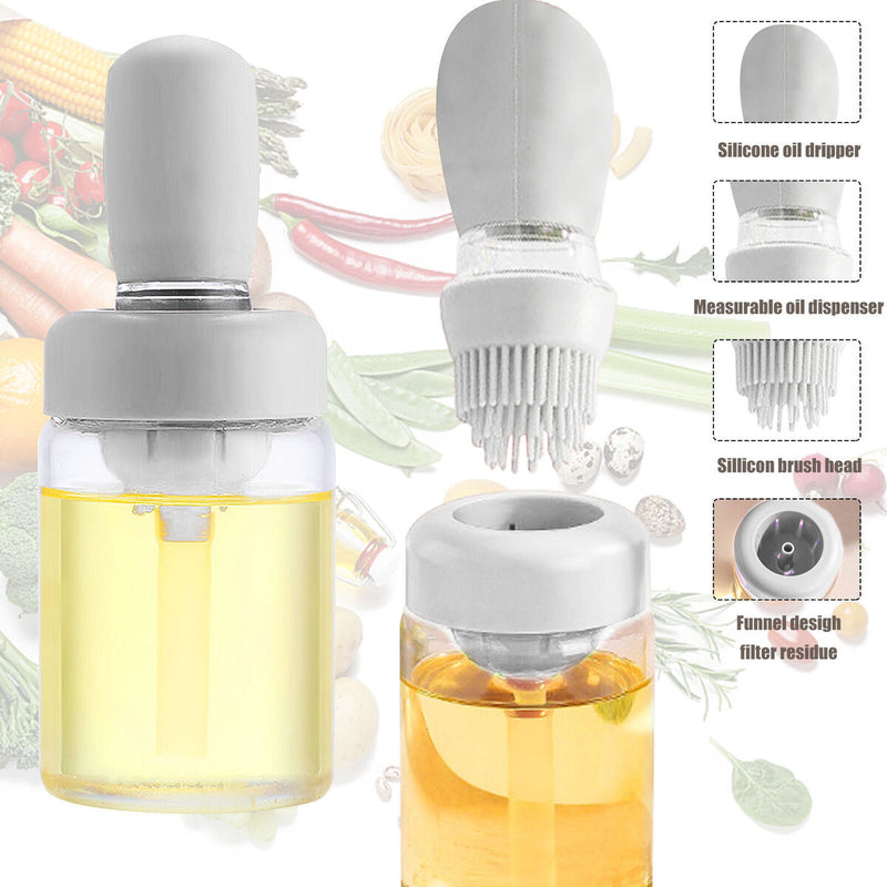 Oil Dispenser Bottle with Brush - Oil Storage and Silicone Brush (White)