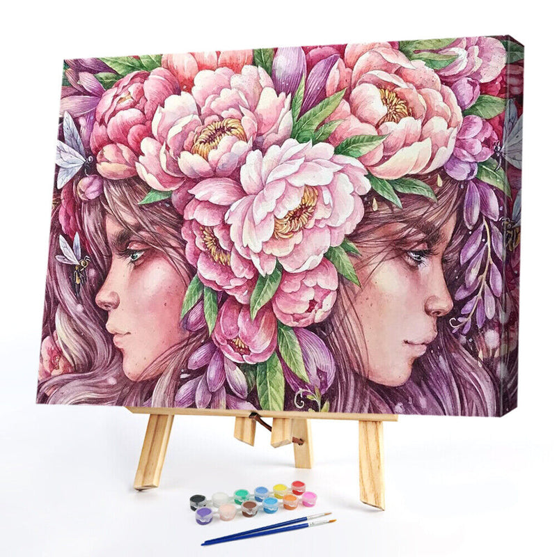 DIY Oil Paint by Numbers Girl in the Flowers Hand Painted Acrylic Picture G