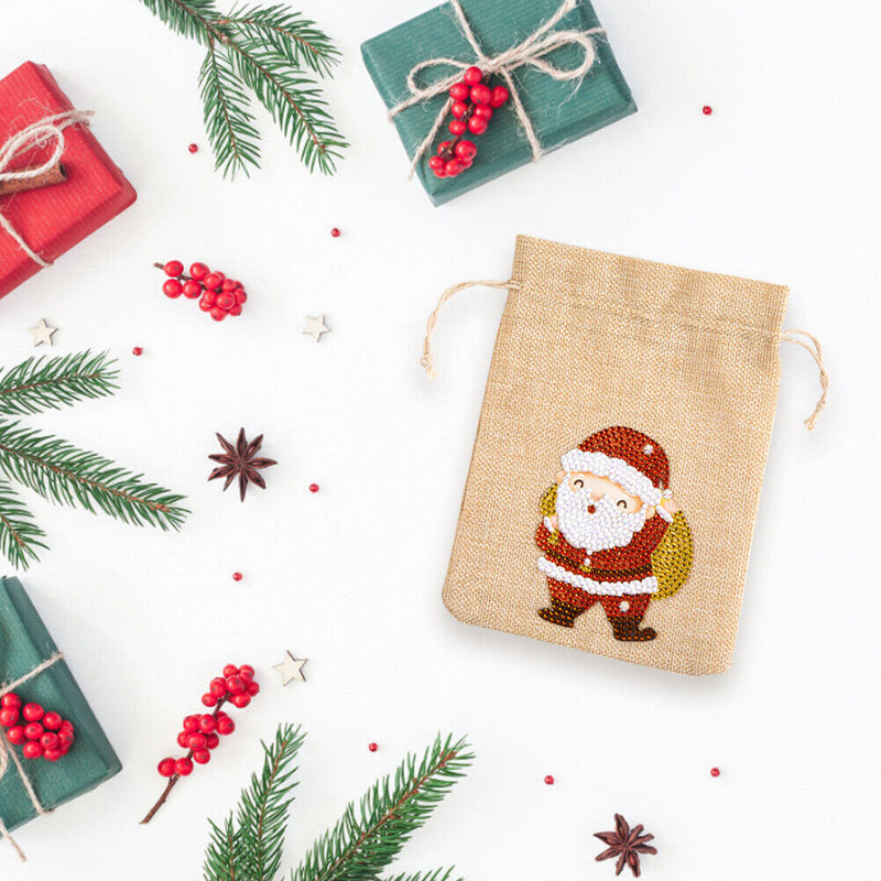 5D DIY Diamond Painting Cartoon Merry Christmas Drawstring Candy Bag Handmade